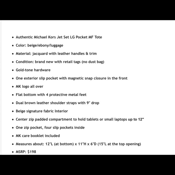 NWT Michael Kors Lg BG/EB/LUGG Jacquard Brown Tote - Picture 8 of 8